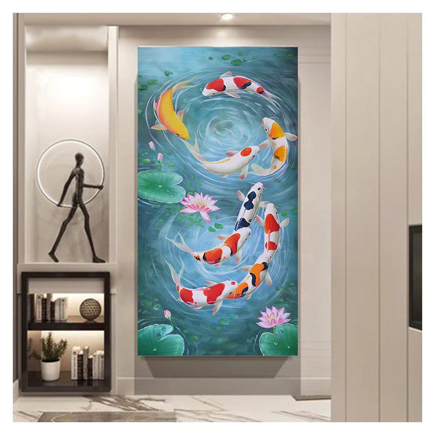 Pond Canvas Painting Modern Posters and Prints Wall Art Picture for Living Room Home Decor Cuadros Koi Fish Feng Shui Carp Lotus