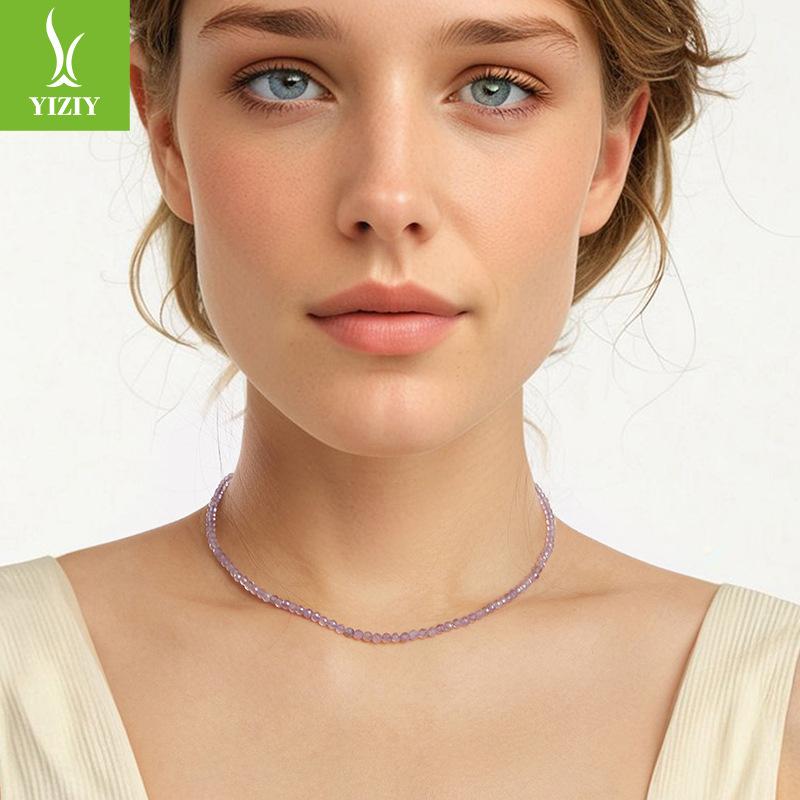 Amethyst Necklace Simple Fashion Ins Crystal 925 Sterling Silver Necklace Can Be Diy