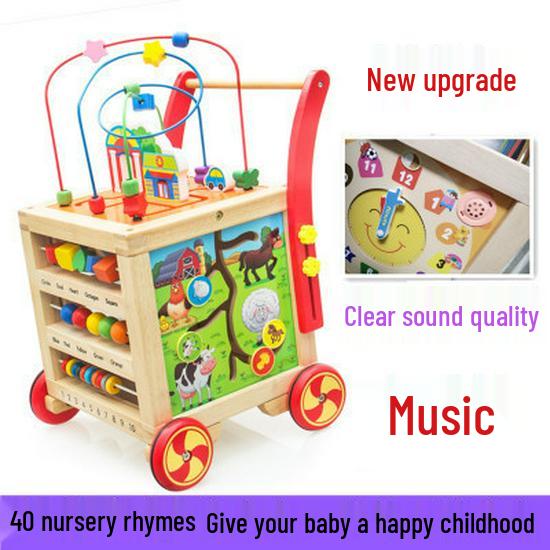 Wooden Toddler Push Walker Car with Adjustable Speed - Multifunctional Educational Toy
