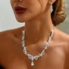 3 pieces of women's trendy bow, water drop earrings, necklace, Zircon set, wedding, banquet, party, and holiday gifts