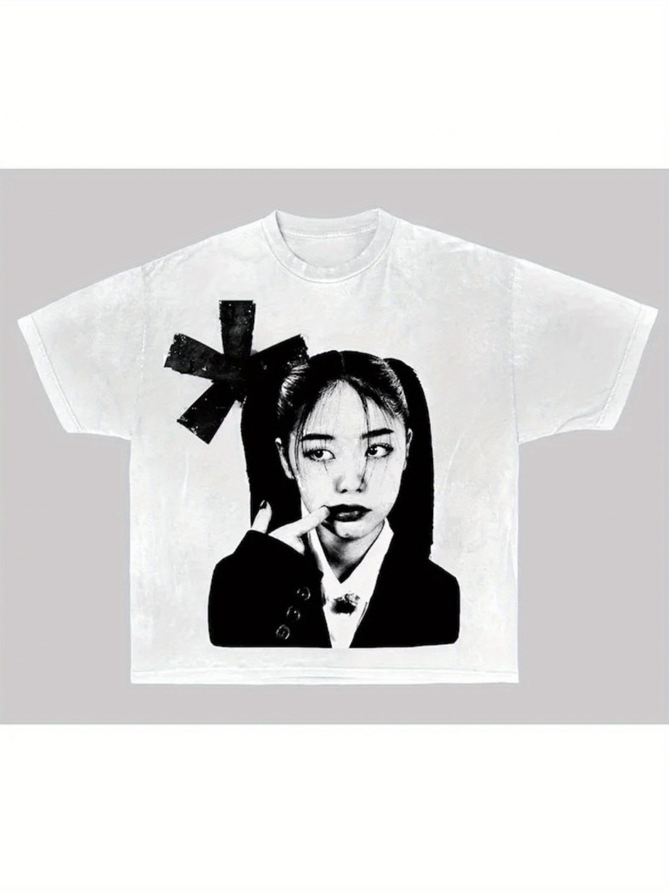 Men S Y2K Harajuku Style Graphic Tee - A Black And White Punk Streetwear Piece XXXXL