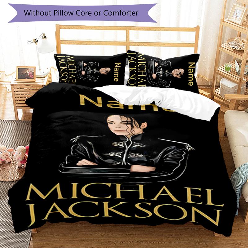 3pcs Custom Name Cartoon Michael Jackson Bedding Set Duvet Cover Closure Includes 1 Duvet Cover & 2 Pillowcases for All Seasons Bedroom Decor