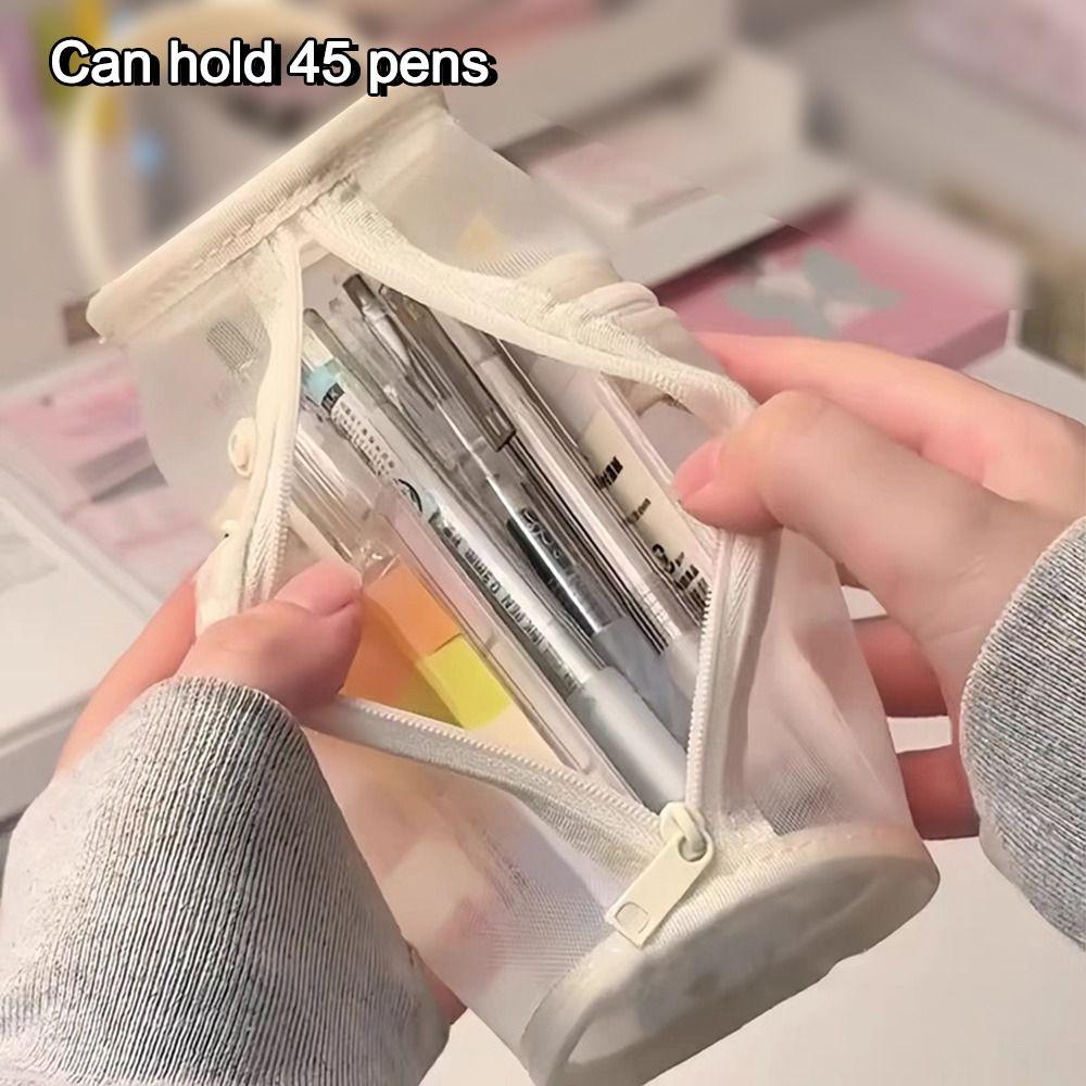 Large Capacity Stationery Bag Mesh Pencil Case Creative Pen Bag Gift