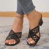 2025 Summer Plus Size High Chunky Heels Modern Sandals Hollow Weave Dressy Outdoor Hot Sale Women's Classics Slippers