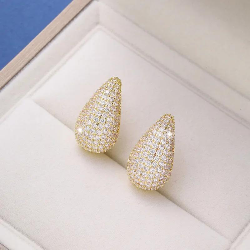 

925 Copper Needle Water Drop Zircon Dangle Earrings for Women Luxury Shiny Inlay Crystal Temperament Stud Party Zircon Gifts золотой