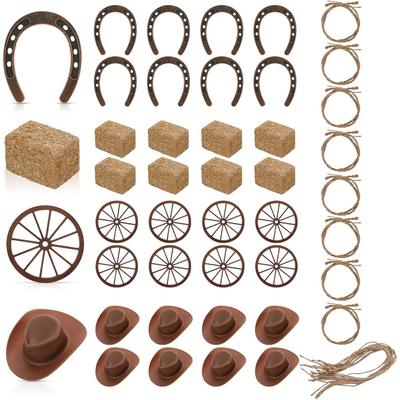 40 Pcs Western Party Centerpieces for Table Mini Cowboy Hats Mini Horseshoes Wagon for Western Cowboy Party Decorations