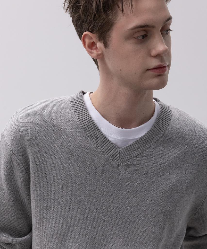 Dekkoloso Soft Cotton V-Neck Knit [Gray]