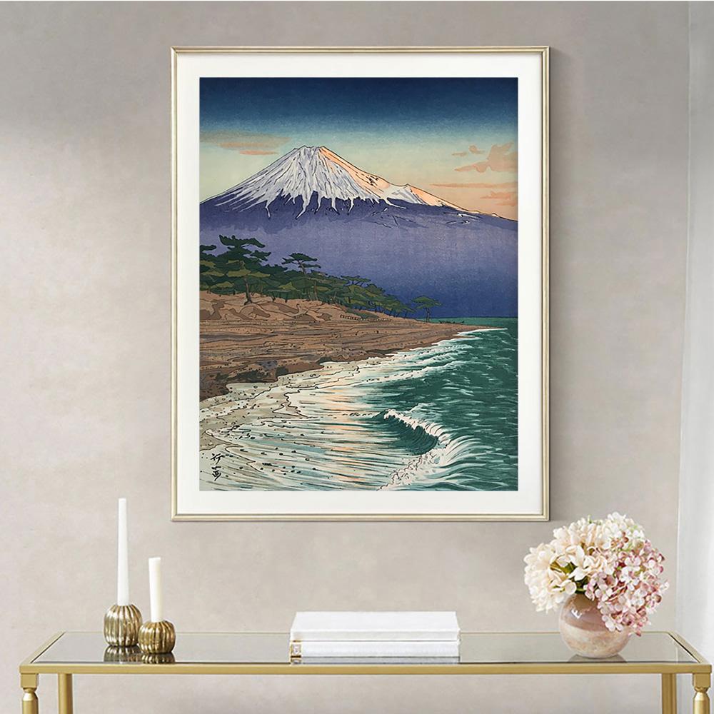 Okada Koichi Vintage Japanese Printmaking Art Poster Fuji Mountain Canvas Painting On the Coast