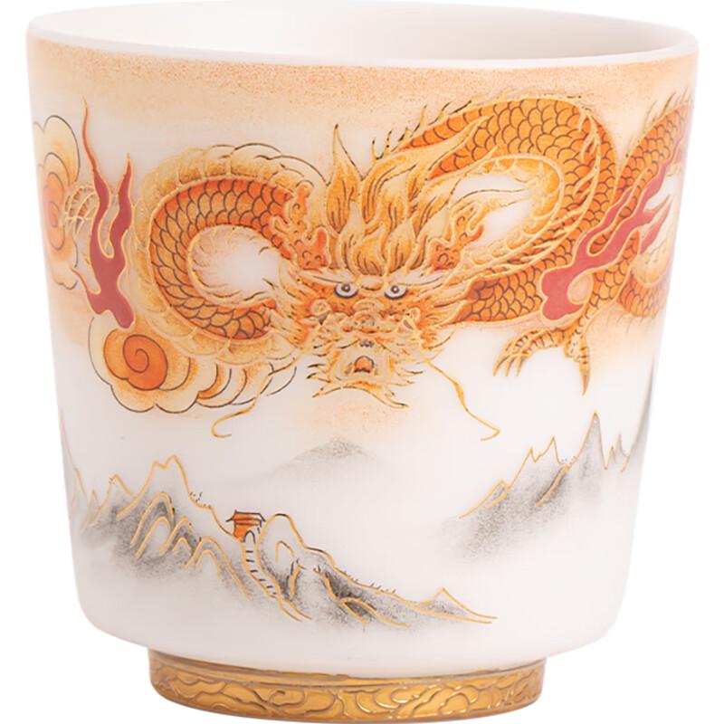 Wang Wenke Master's Dragon Mutton-fat Jade Porcelain Teacup