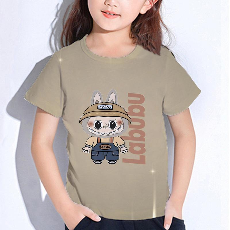 

Літні дитячі футболки Labubu з мультфільмом Монстри для хлопчиків і дівчаток, короткі рукави, дитячі футболки, одяг для малюків, верхній одяг для малюків 160 синій