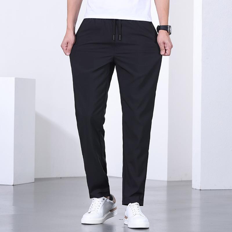 Coolfeel Mens Summer Thin Breathable Stretch Casual Pants With Drawstring Waist For Youth
