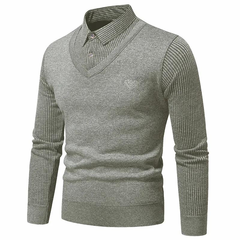 Herbst- und Winter-Neue Kollektion mit Fleece Fake Zweiteiler Langarm-Poloshirt für Herren Modisches und lässiges vielseitiges Oberteil