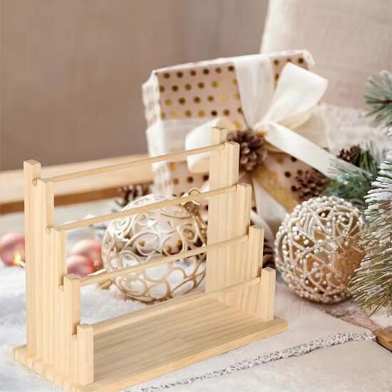 Wooden Ribbon Organizer Storage Display Stand Portable Tabletop Organizer Ribbon Spool Holder Rack for Home Cake Wrapping Gift