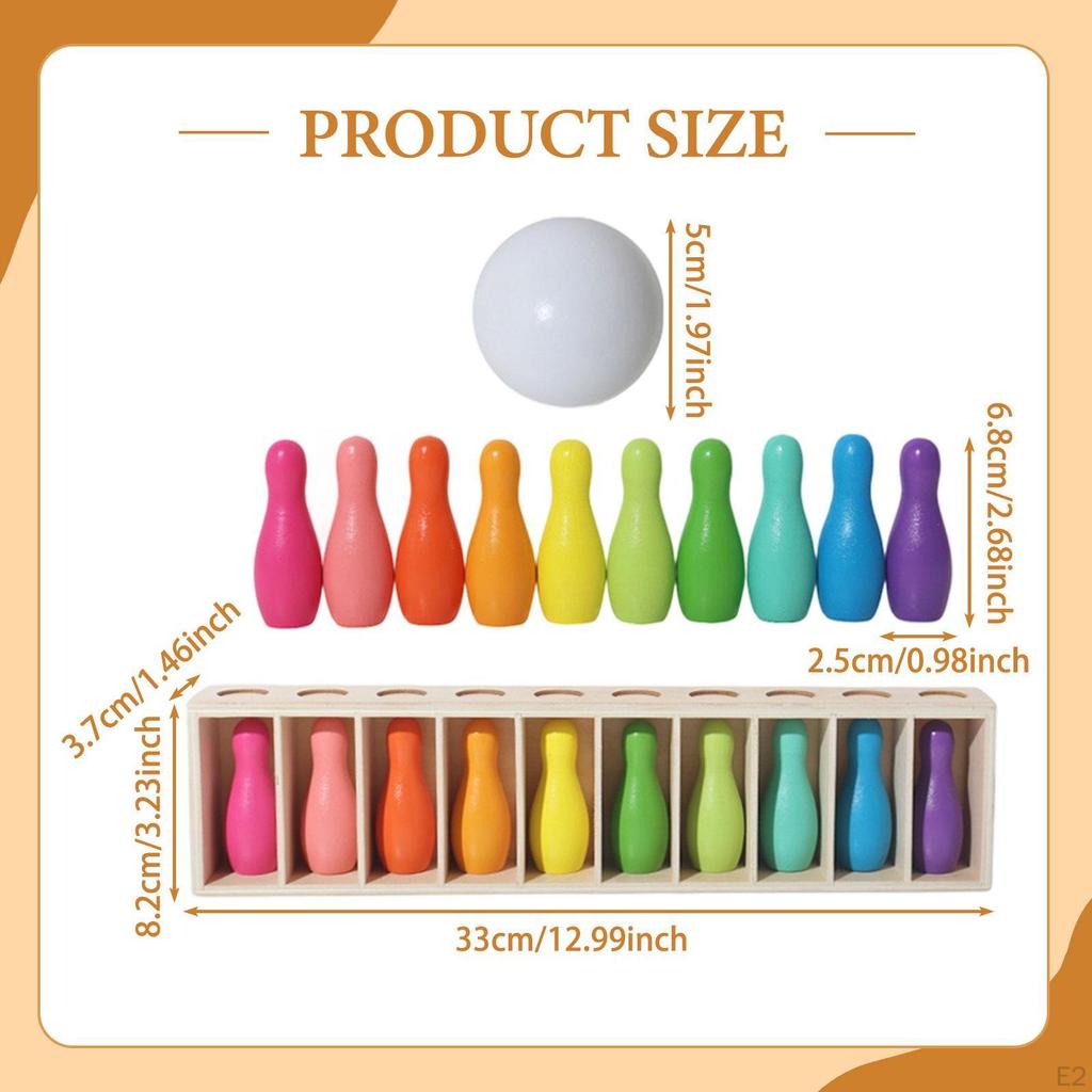 Color Matching Game Bowling Set Toys Sensory Educational Sorting Toy for Kids Adults Boys