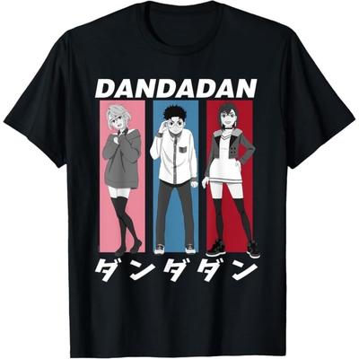 DANDADAN Graphic T-Shirt - Black Cotton Tee with White Text and Anime Character Prints for Men & Women