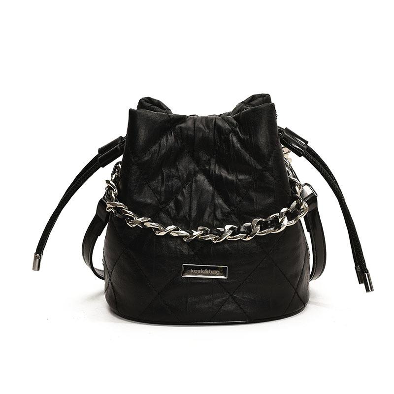 High-end Light Luxury Soft Leather Bag Live Broadcast Super Hot Thick Chain Handbag Diamond Lattice Crossbody Bag 2025 Shoulder Bucket Bag