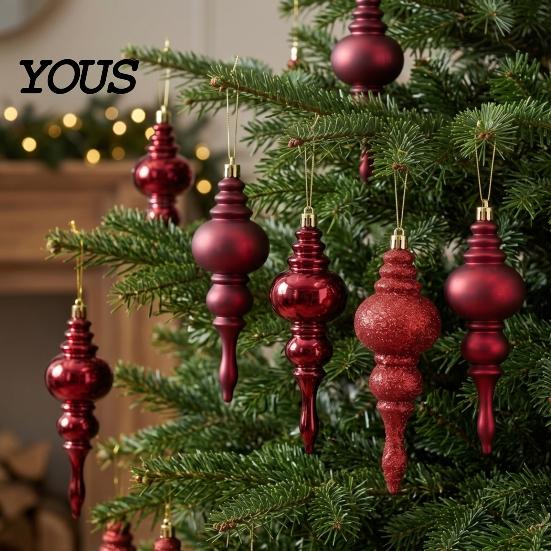 Decorative Hanging Ornaments for Home 6 Pcs Finial Drop Christmas Ornament, Glitter Shatterproof Plastic Tree Decorations Decoration Holiday Decor DIY