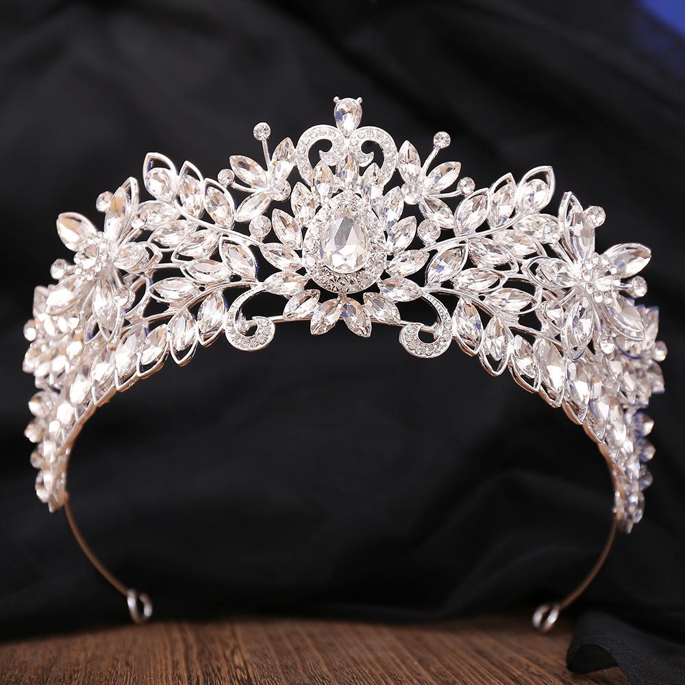 2026 Crystal Crown Headgear, Bridal Hair Accessories High Sense European and American Crown Birthday Wedding Cross-border 16.5*7CM