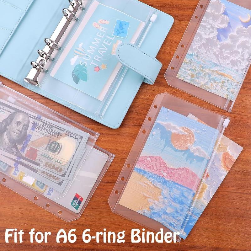 8PCS PVC Binder Pocket Cash Envelopes A5 A6 A7 Zipper Folders Pouches Money Organizer Budget Document Filing Loose Leaf Inserts