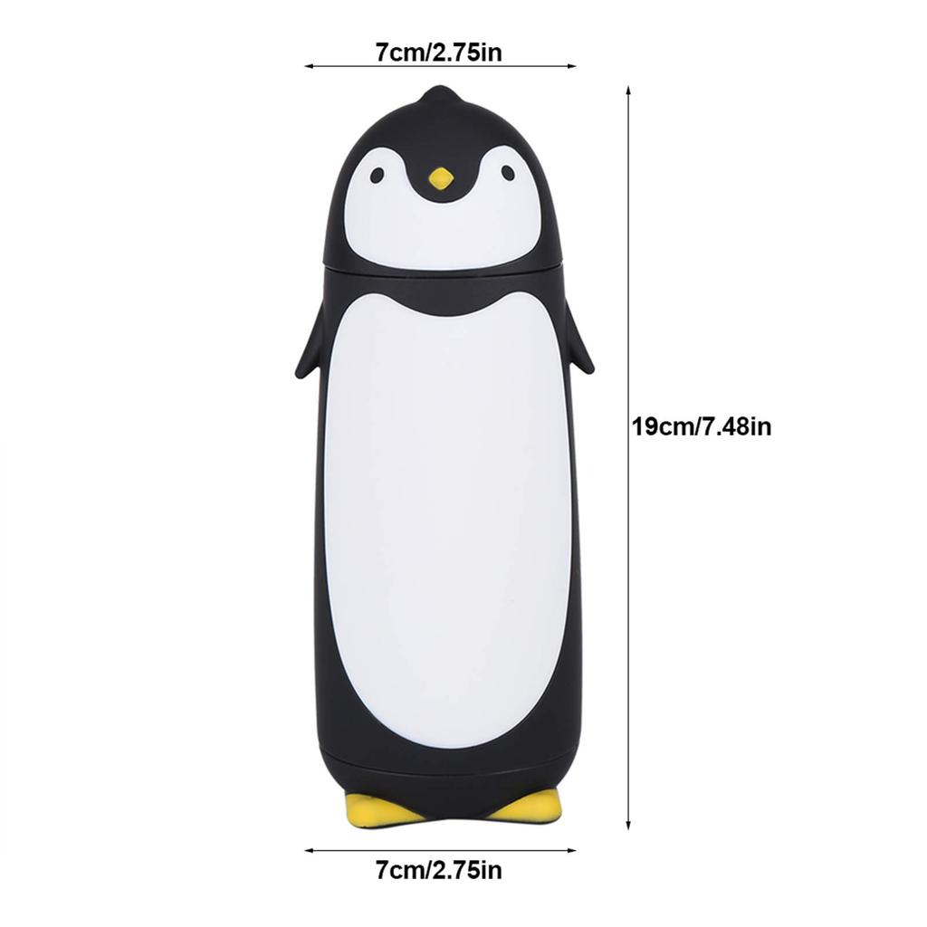 J-ouuo 300ml Portable Cute Penguin Glass Water Bottle Double-Layer Mug Travel Cup (Black)