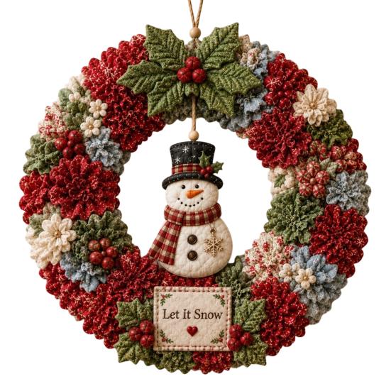 Tree Poke Art Wreath DIY Christmas Kit, 3D Fabric Santa Snowman Elk Xmas Party Set, Holiday Front Door Decor Crafts Beginner Friendly