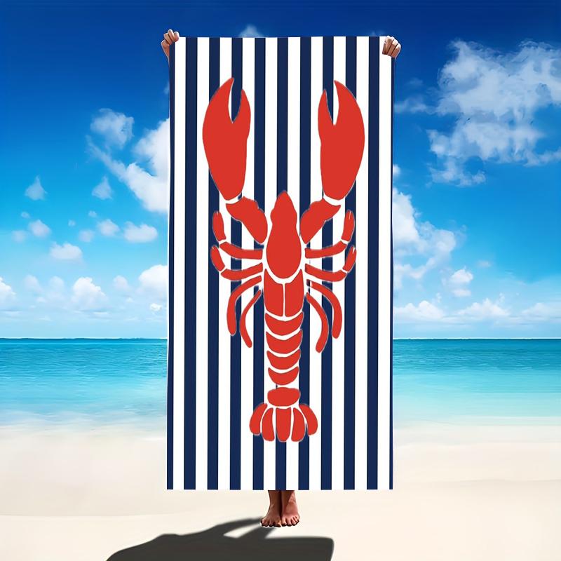 Red Lobster Marineblau Weiß Gestreiftes Strandtuch Klassischer Meeresküsten-Stil Sommer Pool Strand Schnelltrocknendes Badetuch