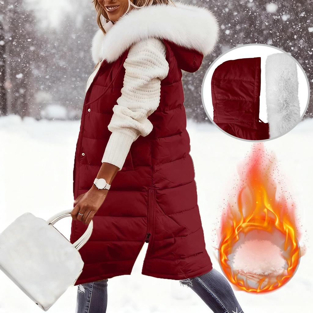 מעיל פוך ארוך לנשים עם קפוצ'ון