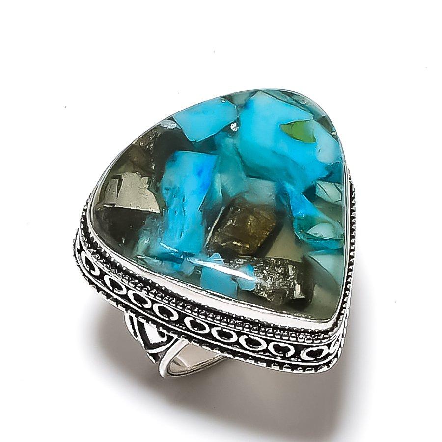 Kupfer Chrysokoll Edelstein 925 Sterling Silber Geschenk Schmuck Ringgröße 8 e8t19
