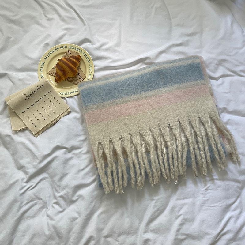 

Korean-Style Striped Scarf: Faux Cashmere, Warm, Dual-Purpose Neck Gaiter for Men & Women, Perfect for Autumn/Winter.