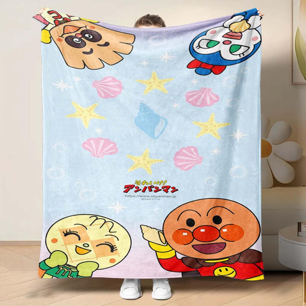 Kawaii Anpanman Printed Throw Blanket Soft Comfortable Warm Blanket For Kids Nursery Bedroom Living Room Office Travel Camping
