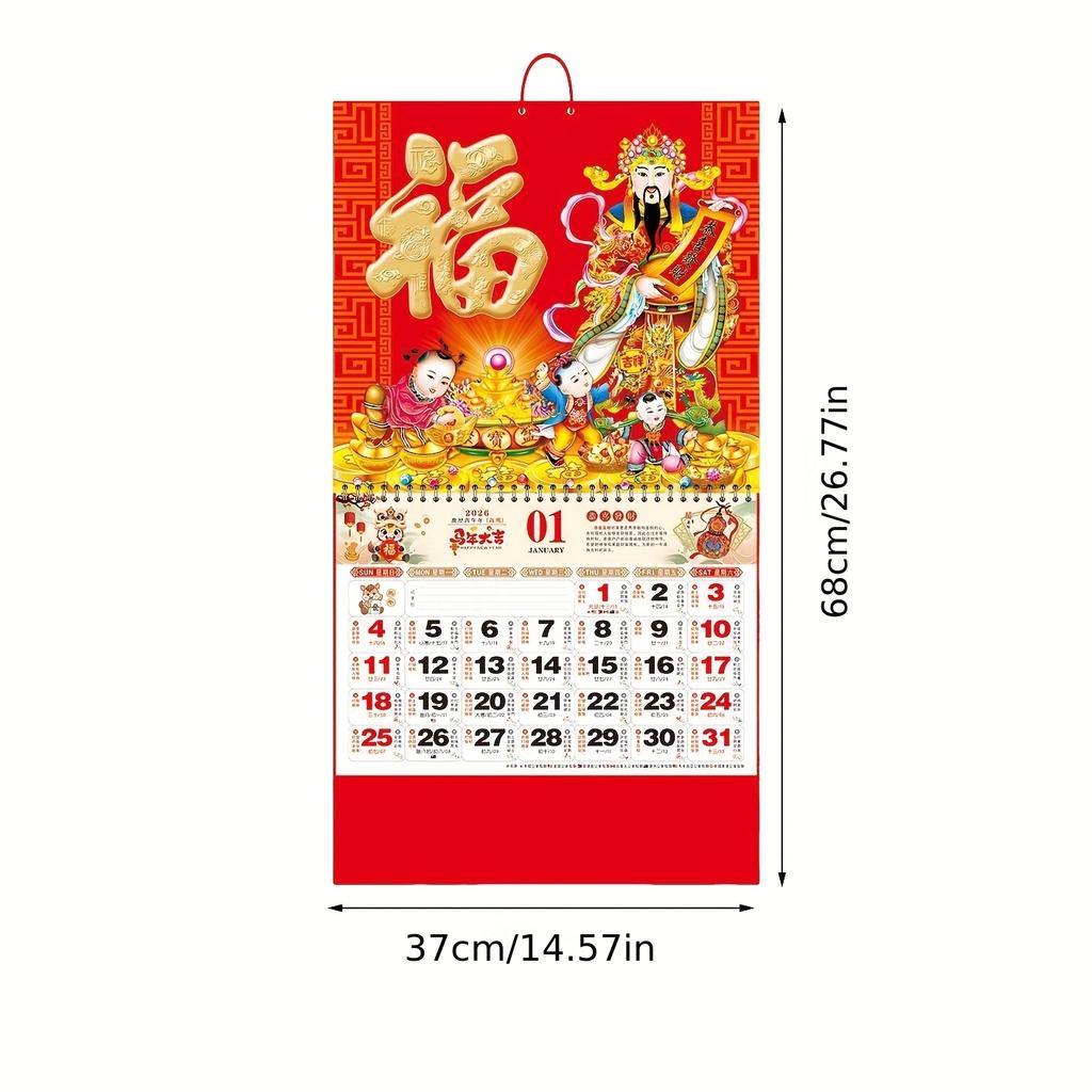 2026 Jahr des Pferdes Wandkalender Chinesischer Mondkalender Abreiß-Tageskalender Hängender Glücksbringer Heim-Büro-Dekor