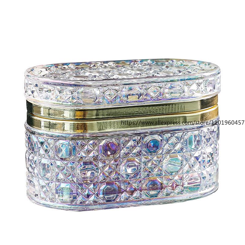 Nordic Minimalist Embossed Glass Jewelry Box Home Decor for Bedroom Dressing Table Desktop Storage Box & Decorative Ornament