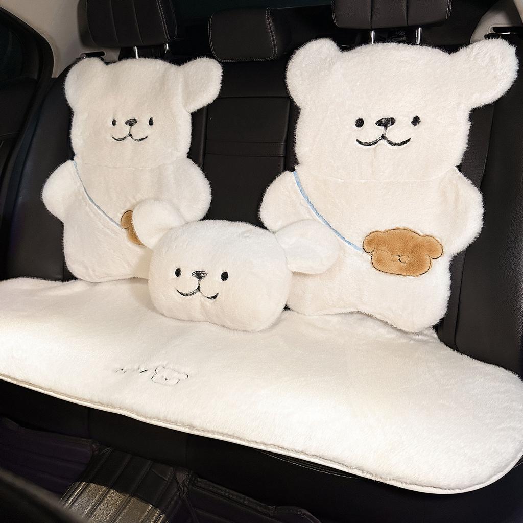 Car Seat Cushion with Winter Plush Thick Cushion Cartoon Cute Bear Car Seat Pillow Lumbar Support Pillow Interior Accessories