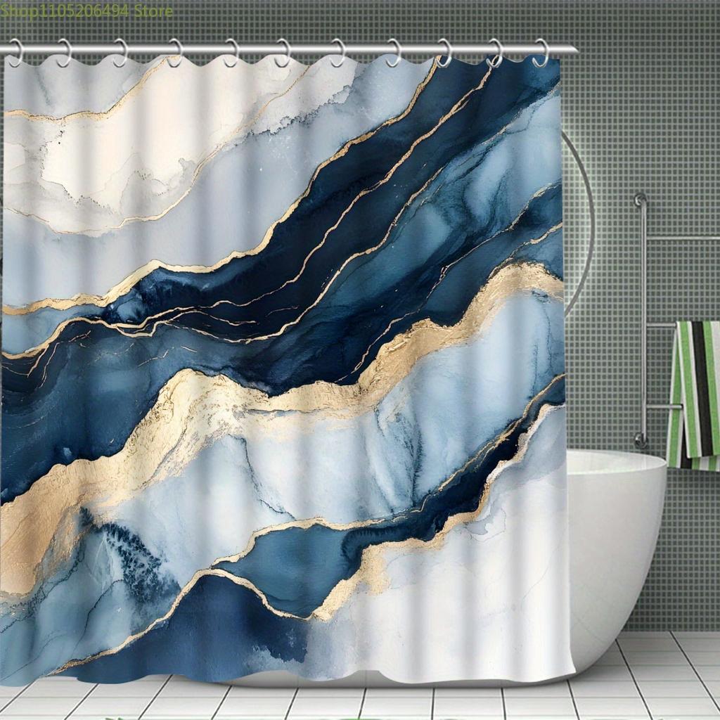 1pc/4pcs Multi-Color Marble, Multi-Color Background Pattern Shower Curtain, Modern Personality Bathroom Decoration, Fabric Sho
