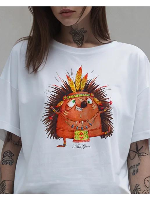 Summer hedgehog print T-shirt L