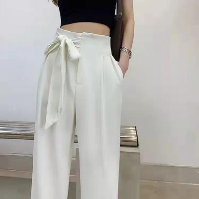 White Wide-leg Pants for Women with High Waist Drooping Summer New Style Bow Straight Loose Floor Suit Pants Thin