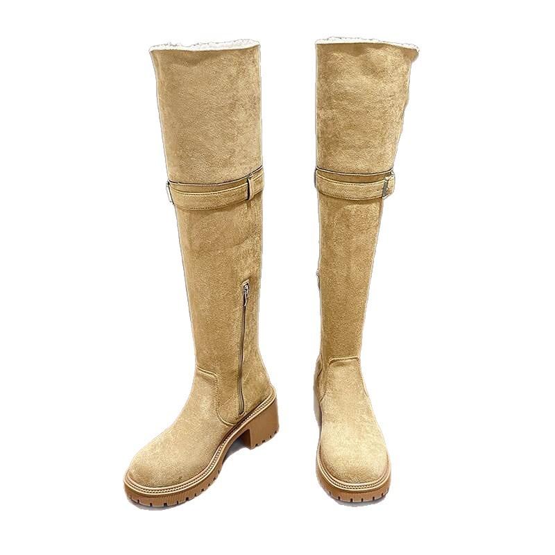 Small snow boots women's 2025 autumn and winter boots with fleece inner height-increasing tube over the knee warm long boots