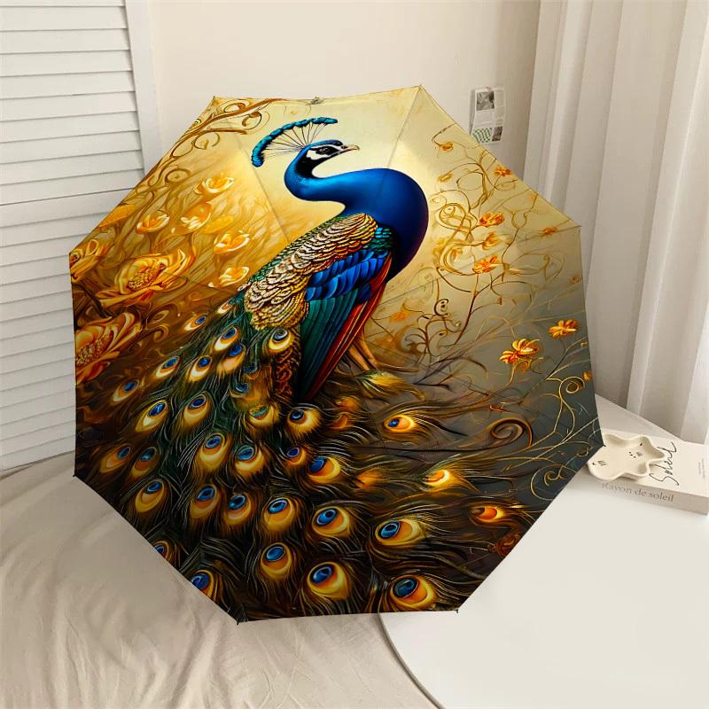 

1PC peacock flowers Automatic Open/Close Umbrella with Windproof, 8-Rib Sturdy Canopy, Durable Ribs, Fashionable Design,1251A