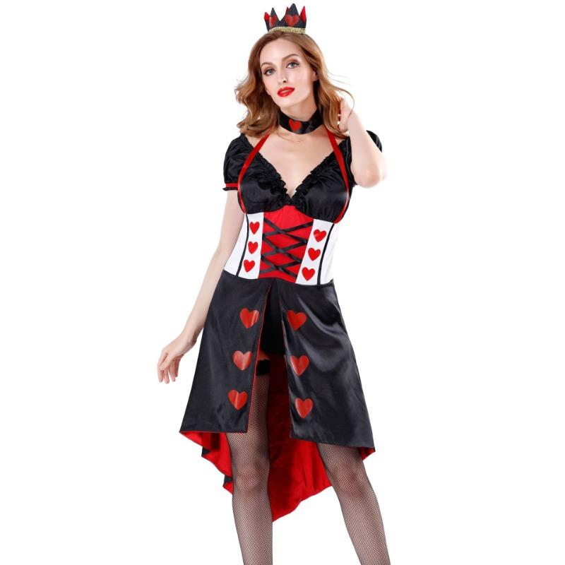 M-XL Halloween Court Queen of Hearts Costume, Ancient Wonderland Queen of Hearts Ball Uniform