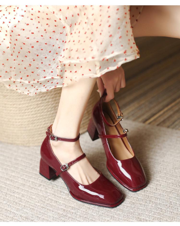 2026 Retro Patent Leather Mary Jane Heels - Women's Chunky Double Buckle Flats