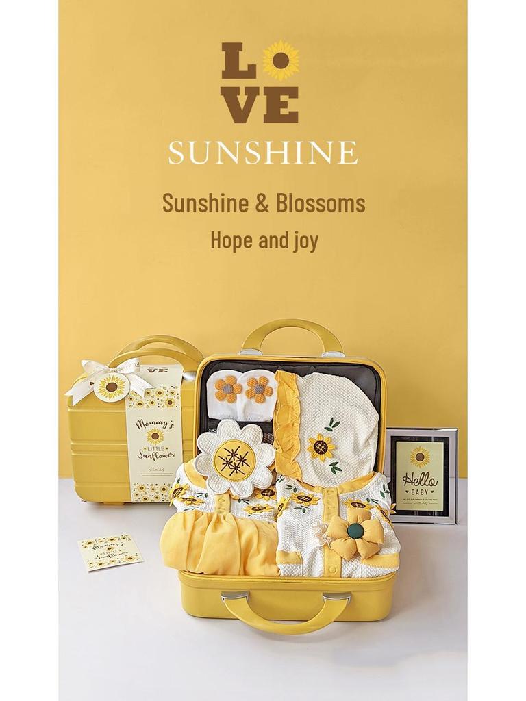 Newborn Baby Girl Sunflower Dress Gift Box - Summer/Autumn First Birthday Outfit