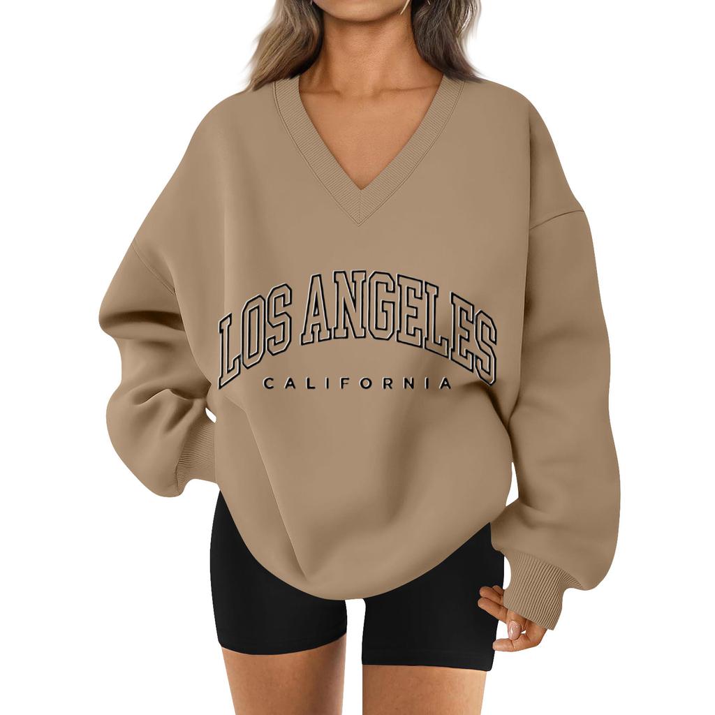 Damen Locker Und Bequemes Buchstaben V-Ausschnitt Sportbekleidung Langarm Sweatshirt Tägliche Passende Kleidung