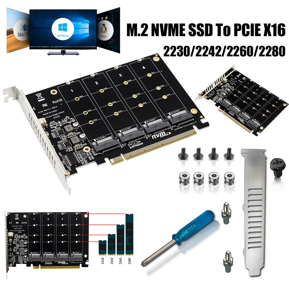 4 Port M.2 NVMe To PCIE X16 Adapter Card 4X32Gbps M Key Hard Drive Converter Reader Expansion Card For M2 2230/2242/2260/2280