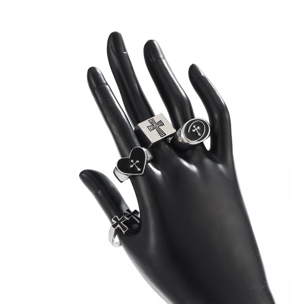 European and American Retro Ring Hip-hop Niche Personality High-end Open Ring Men's 4-piece Cross Bracelet