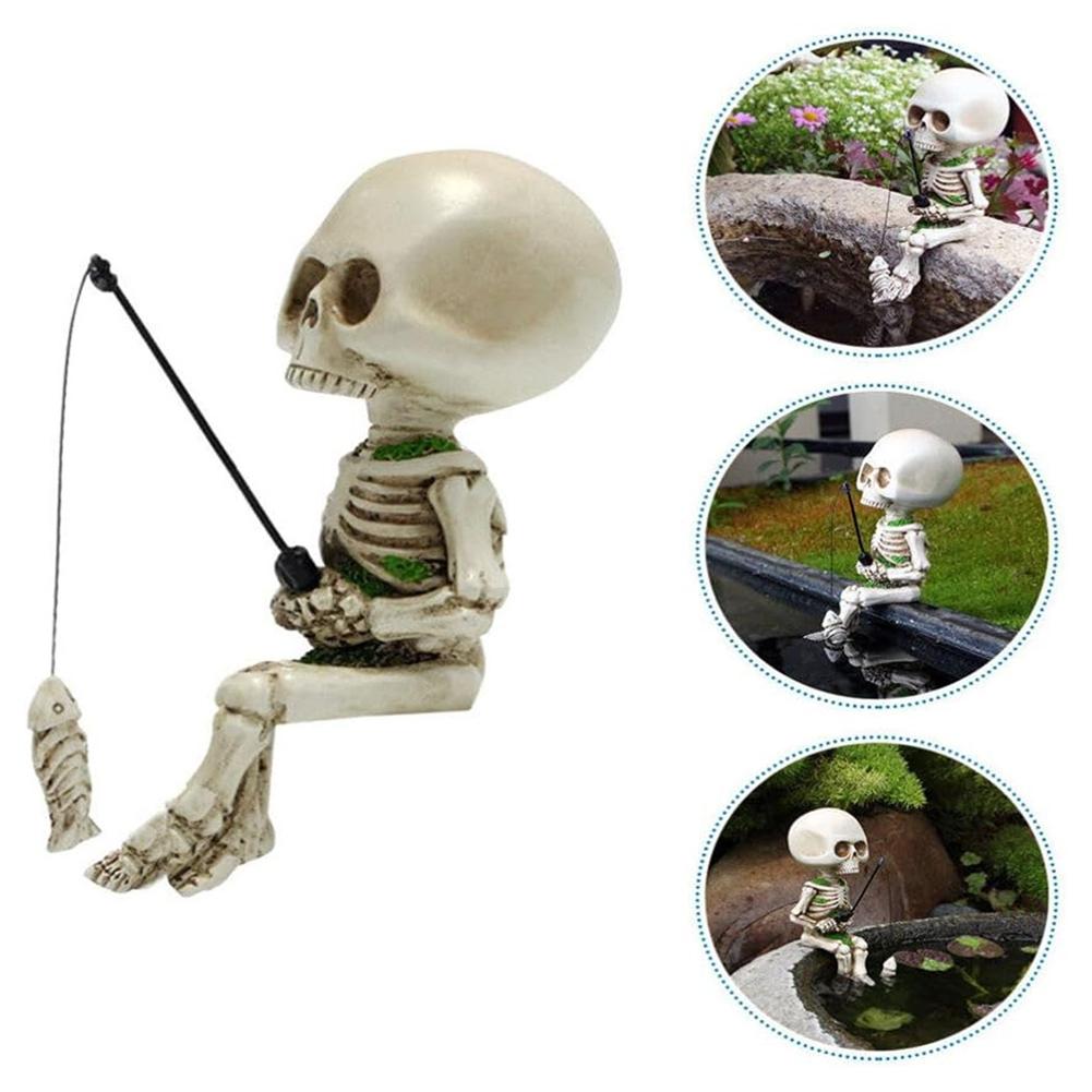 Halloween Skeleton Fishing Figurine Resin Statue Indoor Garden Party Outdoor Ornament Decor For A3T4