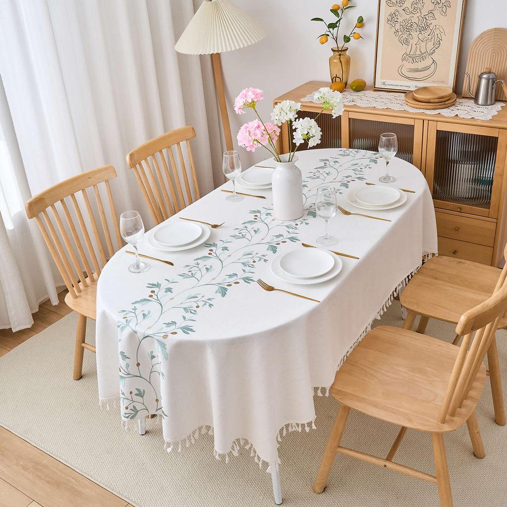 Oval Cotton And Linen Embroidered Fabric, High-Grade Tablecloth, Waterproof And Oil-Proof, Advanced Sense, Anti-Scalding And Wear-Resistant Coffee