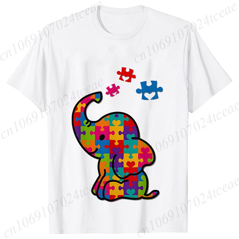 

Elephant Autism Awareness Puzzle Adults Kids T-Shirt Fashion Acceptance Neurodiversity Shirt Summer Short Sleeve Tees S
