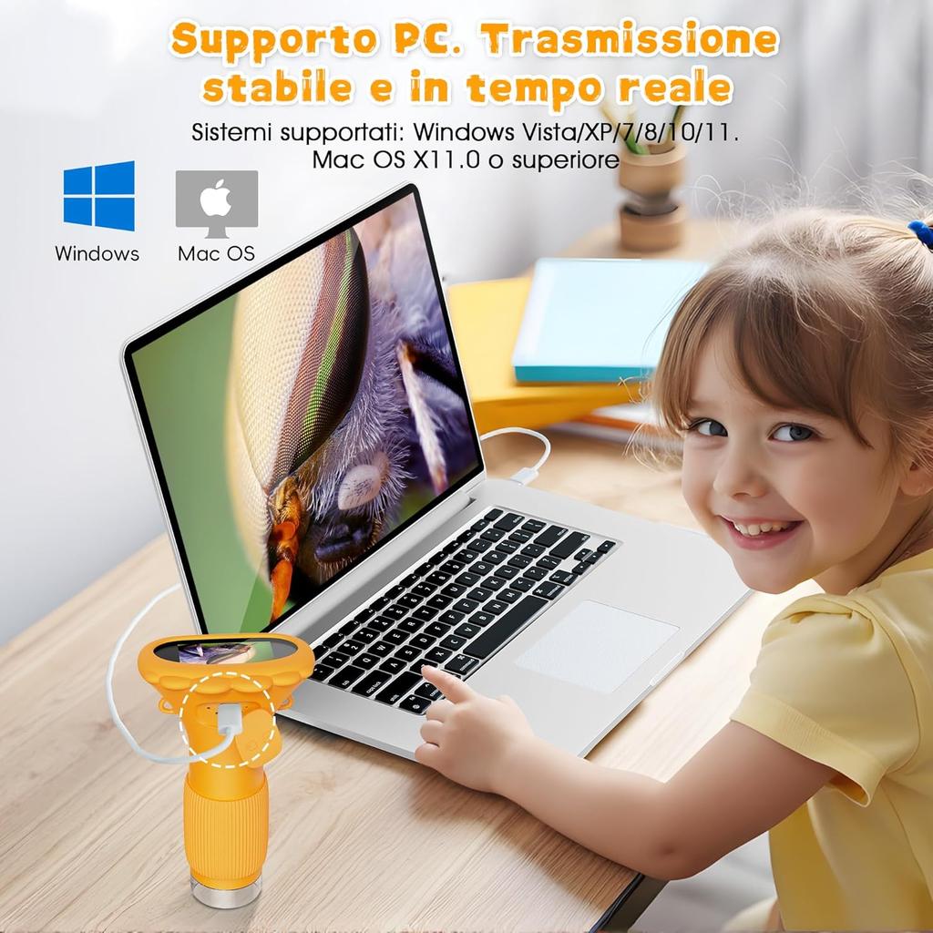 Dětský mikroskop, Ahalfcit digitální mikroskop 1000x zoom mikroskop pro děti, vědecká vzdělávací hračka dárek pro děti ve věku 3-12 let