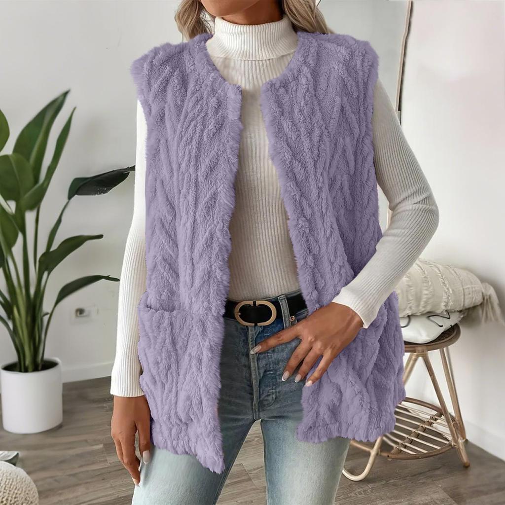 Fashion Women's Winter Plush Wool Jacket Casual  Knitted Vest Warm Lightweight Coat