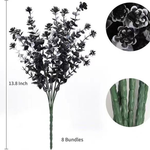 Black Halloween Decoration Plastic Fake Flowers Eucalyptus Rose Lavender Bundle Thanksgiving Flowers Thanksgiving
